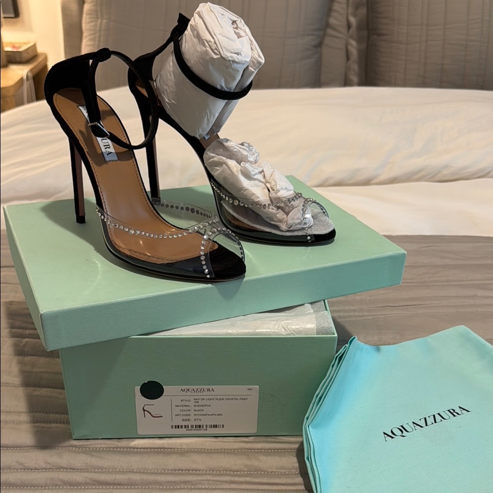 Aquazzura Black Stiletto Heels with Ankle Strap